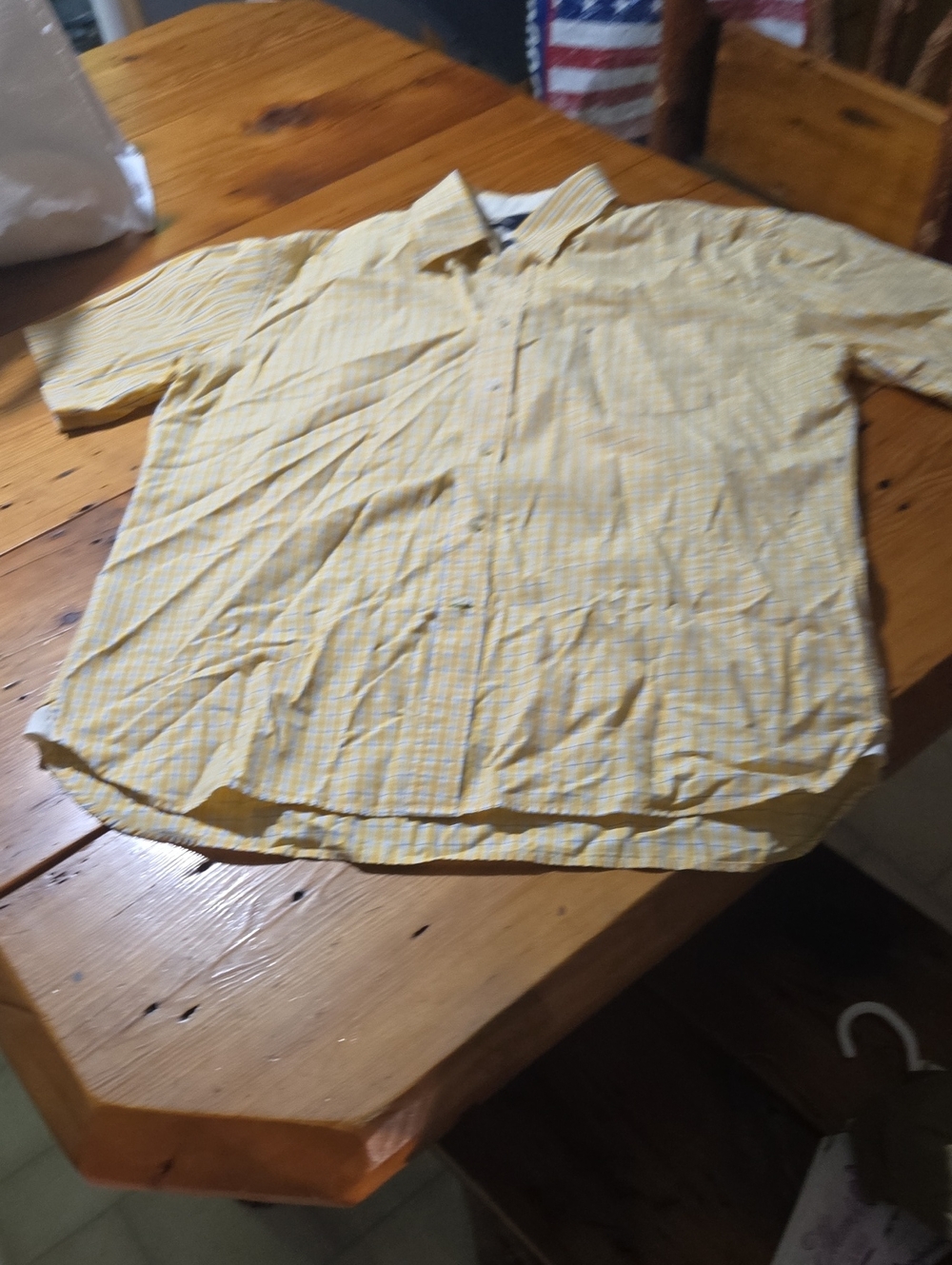 Tommy Hilfiger Yellow Gingham Short-Sleeve Button-Down Shirt 80s Two Ply Sz Xl